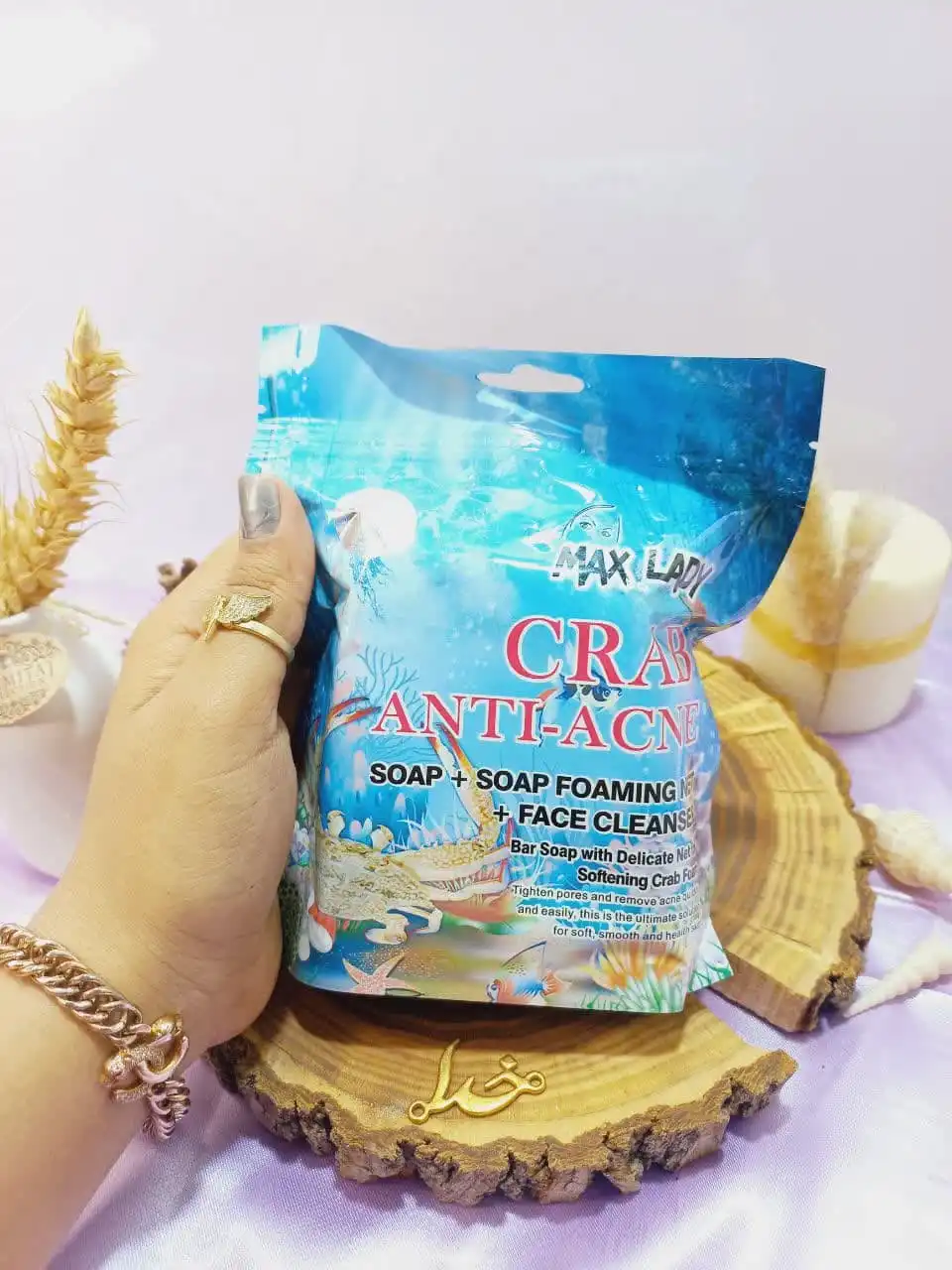 پک سه تایی صابون خرچنگ ضد آکنه CRAB ANTY ACNE و ژل شستشو و لیف مکس لیدی کد MX2323